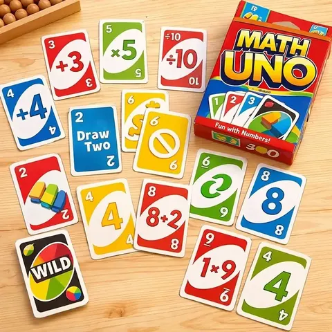 UNO Math Kids - 192 math cards spread on table
